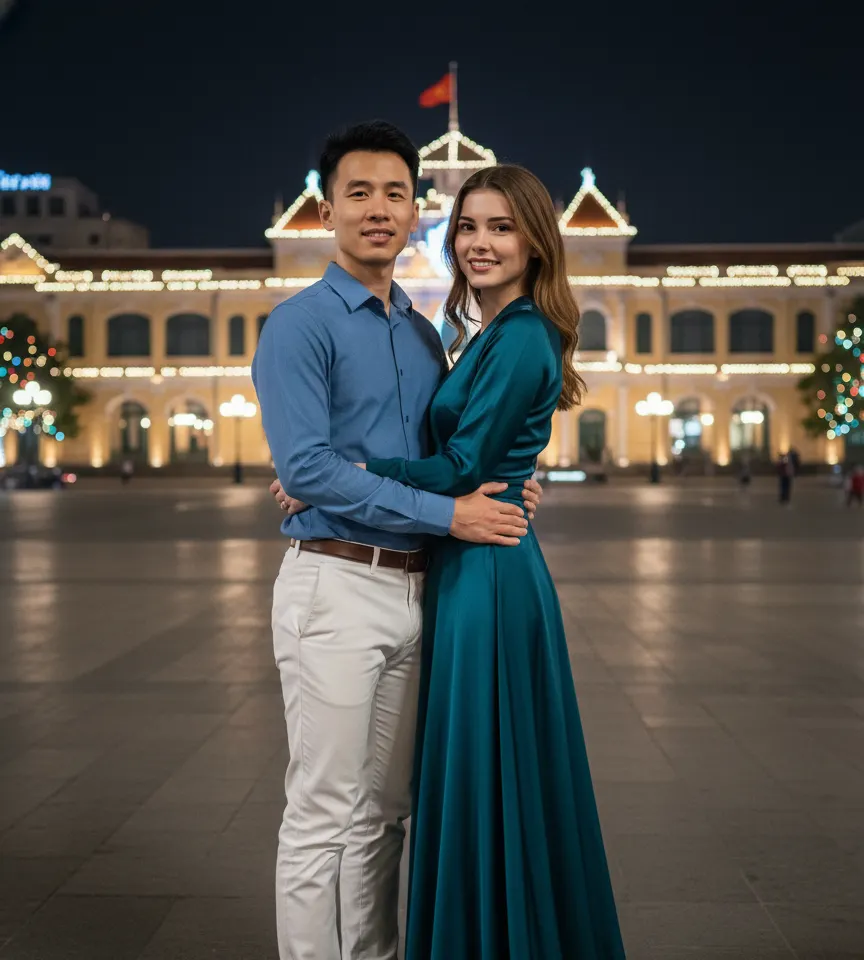 Ba Dinh Square Hanoi Couple AI Couple Photo template