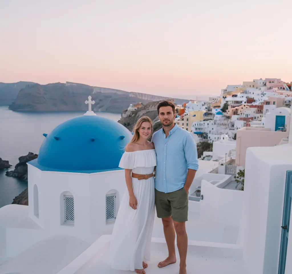 Santorini Greece Couple Scene AI Couple Photo template