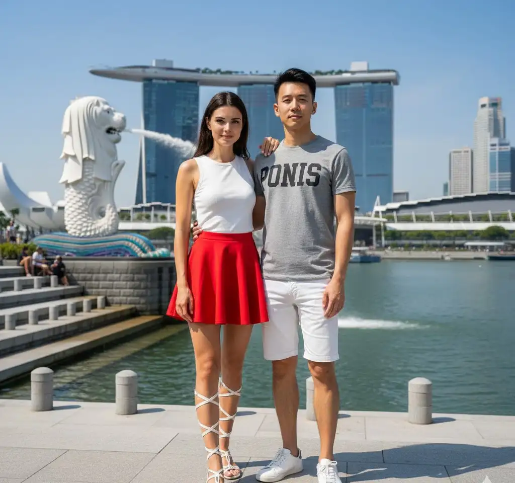 Singapore Skyline Couple AI Couple Photo template