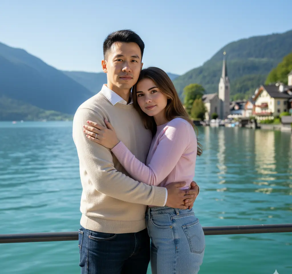 St Wolfgang Lake Austria Couple AI Couple Photo template