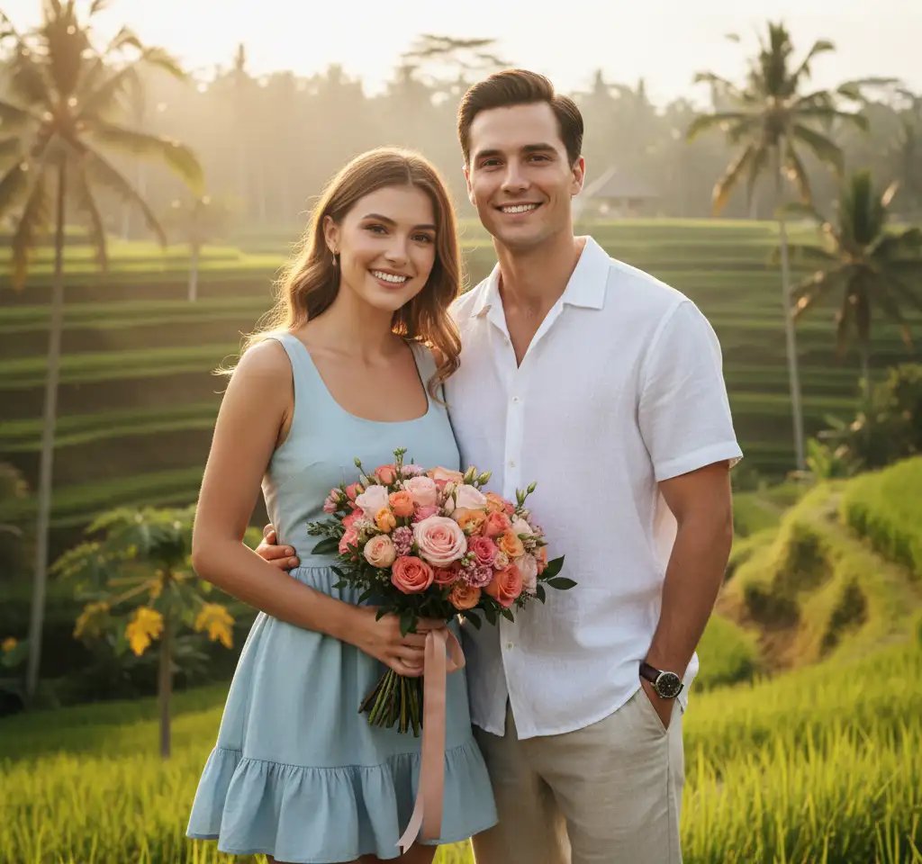 Bali Terrace Couple Portrait AI Couple Photo template