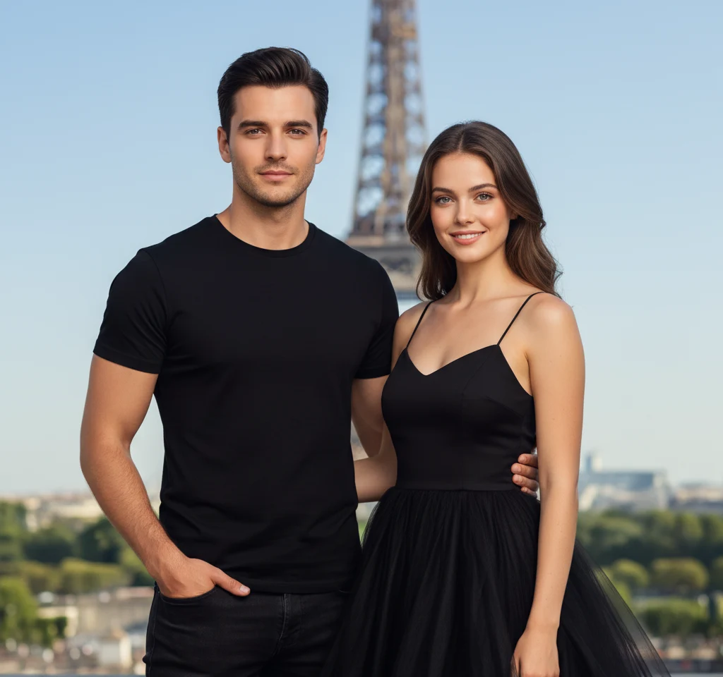 Trocadéro Eiffel Tower Couple AI Couple Photo template