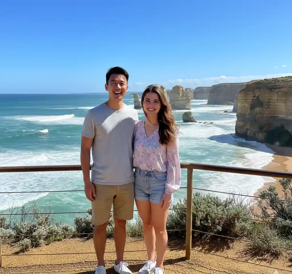 Twelve Apostles Australia Couple AI Couple Photo template