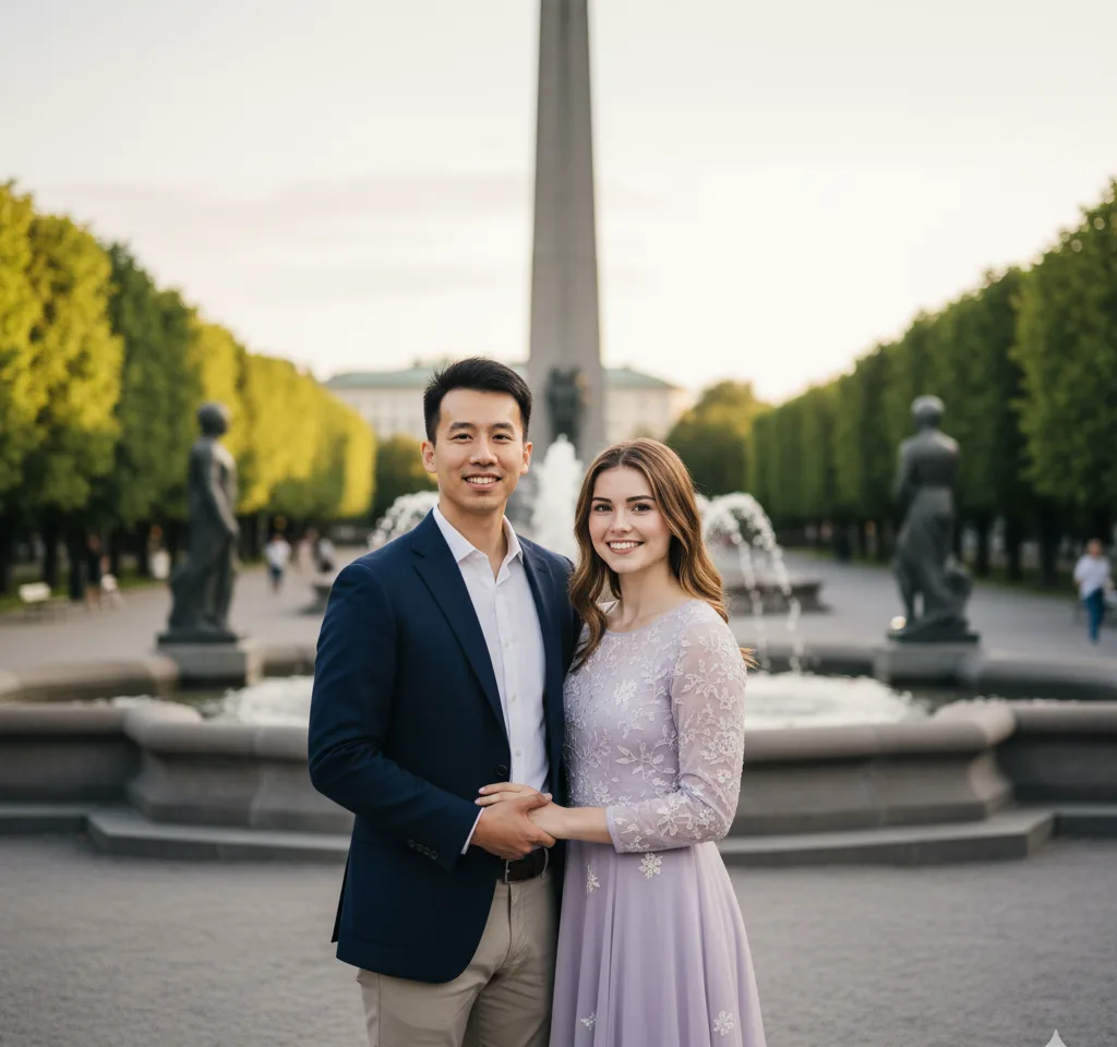 Vigeland Sculpture Park Couple AI Couple Photo template