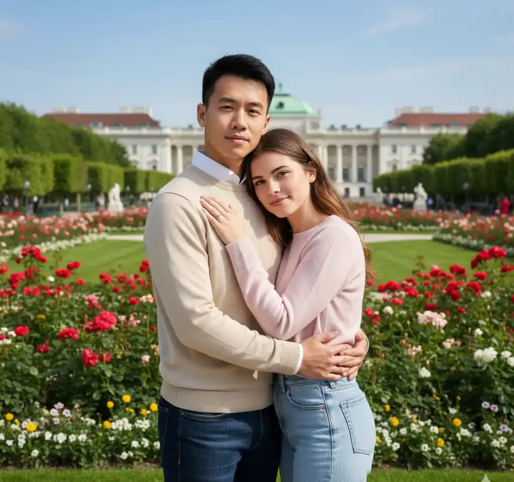 Volksgarten Park Vienna Couple AI Couple Photo template