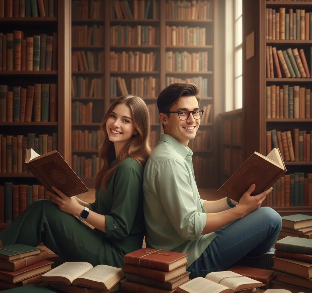Reading Book Couple Portrait AI Couple Photo template