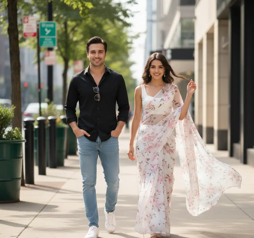 Street Walk Couple Portrait AI Couple Photo template