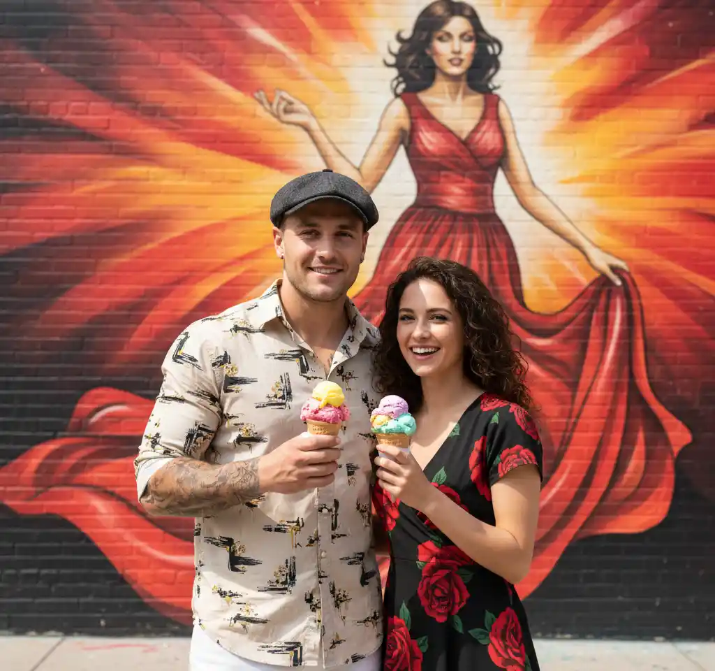 Ice Cream Street Couple AI Couple Photo template