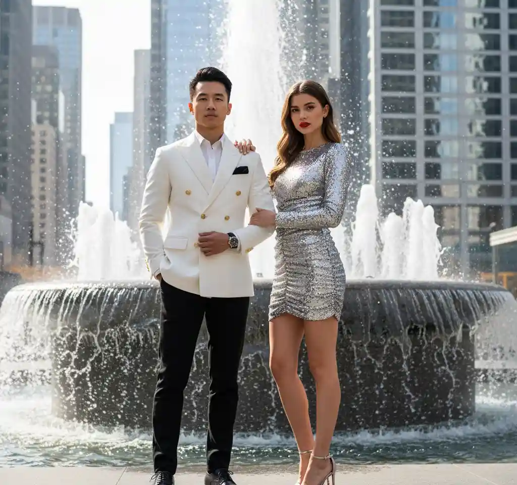 Urban Fountain Couple Photo AI Couple Photo template