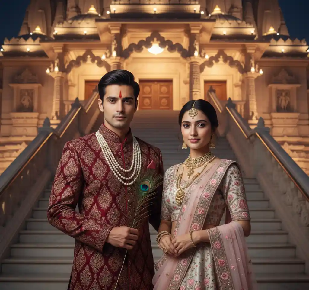 Temple Wedding AI Couple Photo template