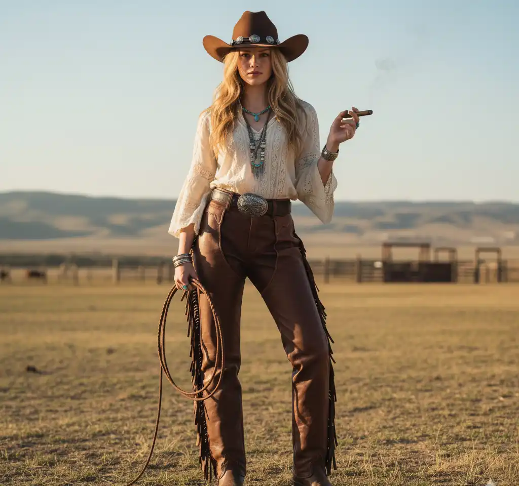 Cowgirl Style Woman Portrait AI Headshot Generator template