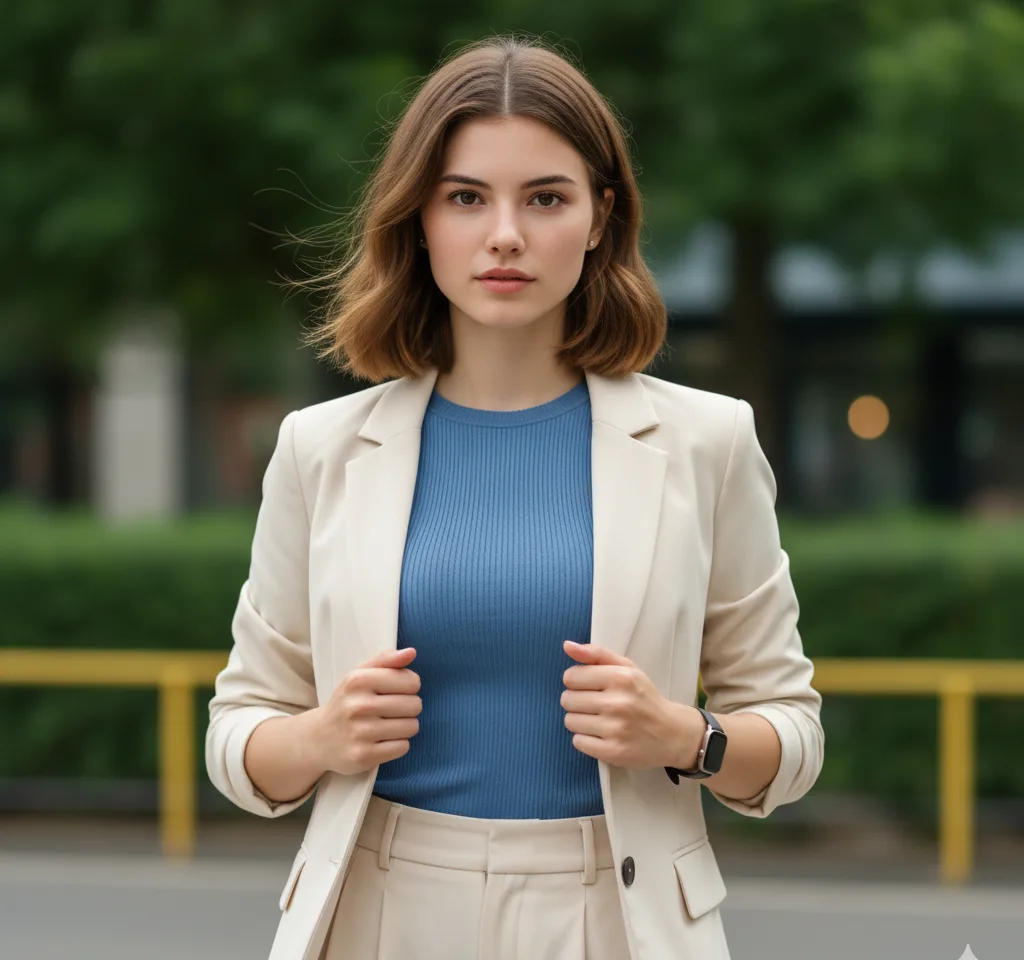 Cream Blazer Outdoor Portrait AI Headshot Generator template