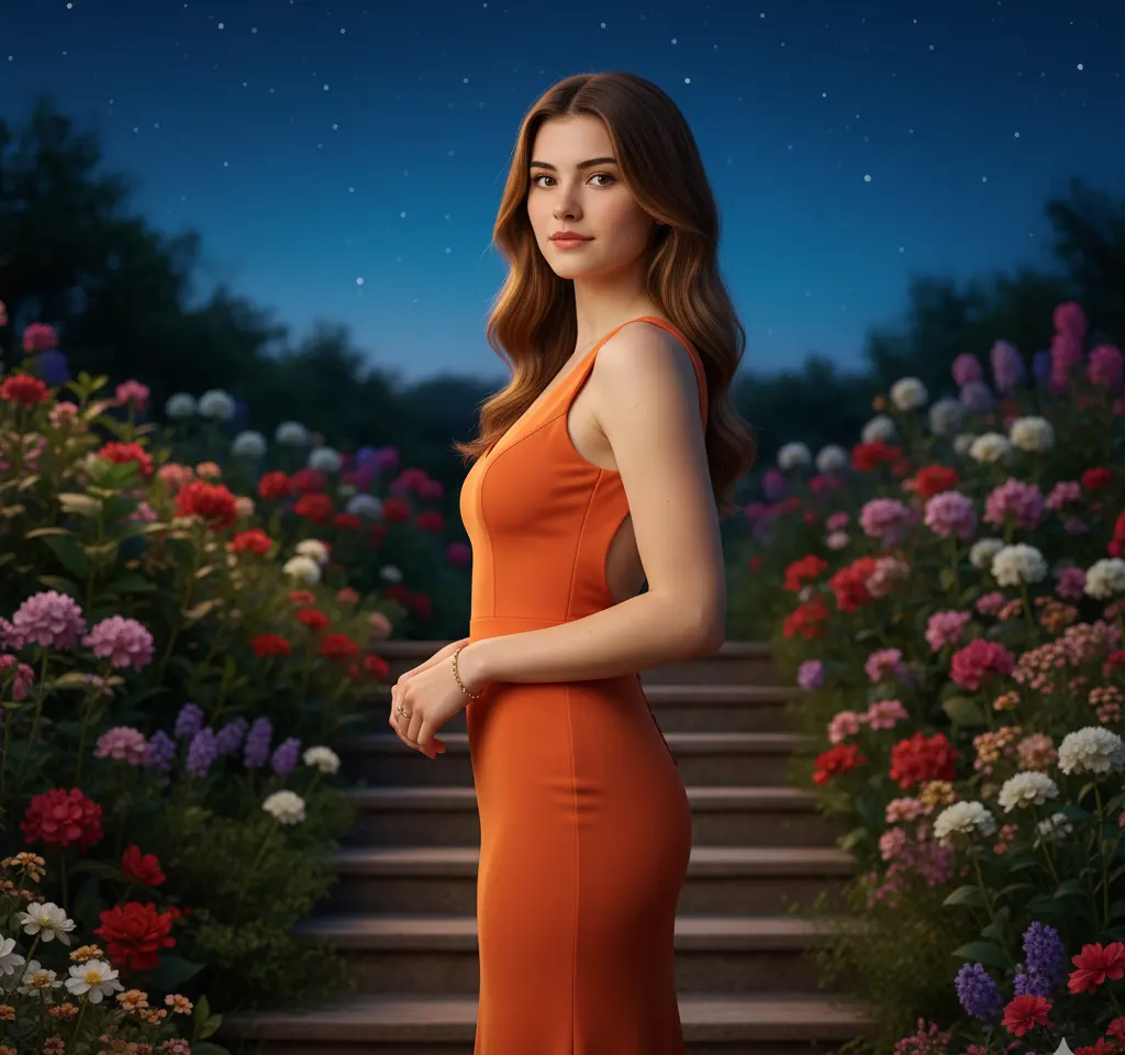 Illuminated Garden Steps AI Headshot Generator template