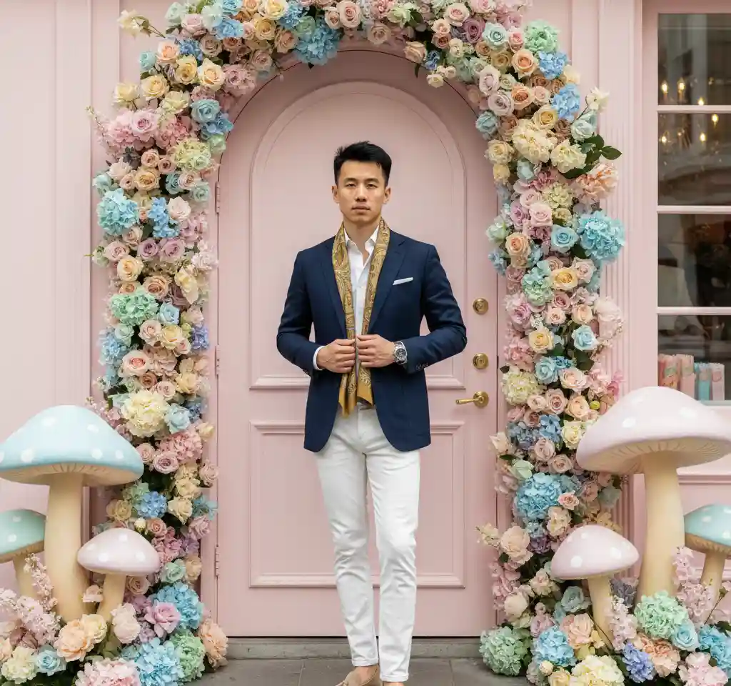 Pastel Doorway Sophistication AI Headshot Generator template