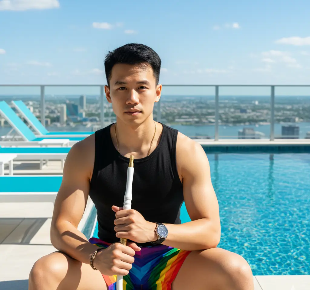 Rooftop Pool Casual Portrait AI Headshot Generator template