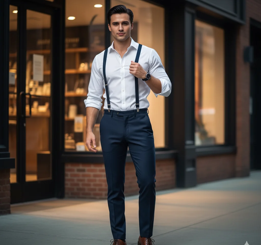 Suspenders Style Man Portrait AI Headshot Generator template