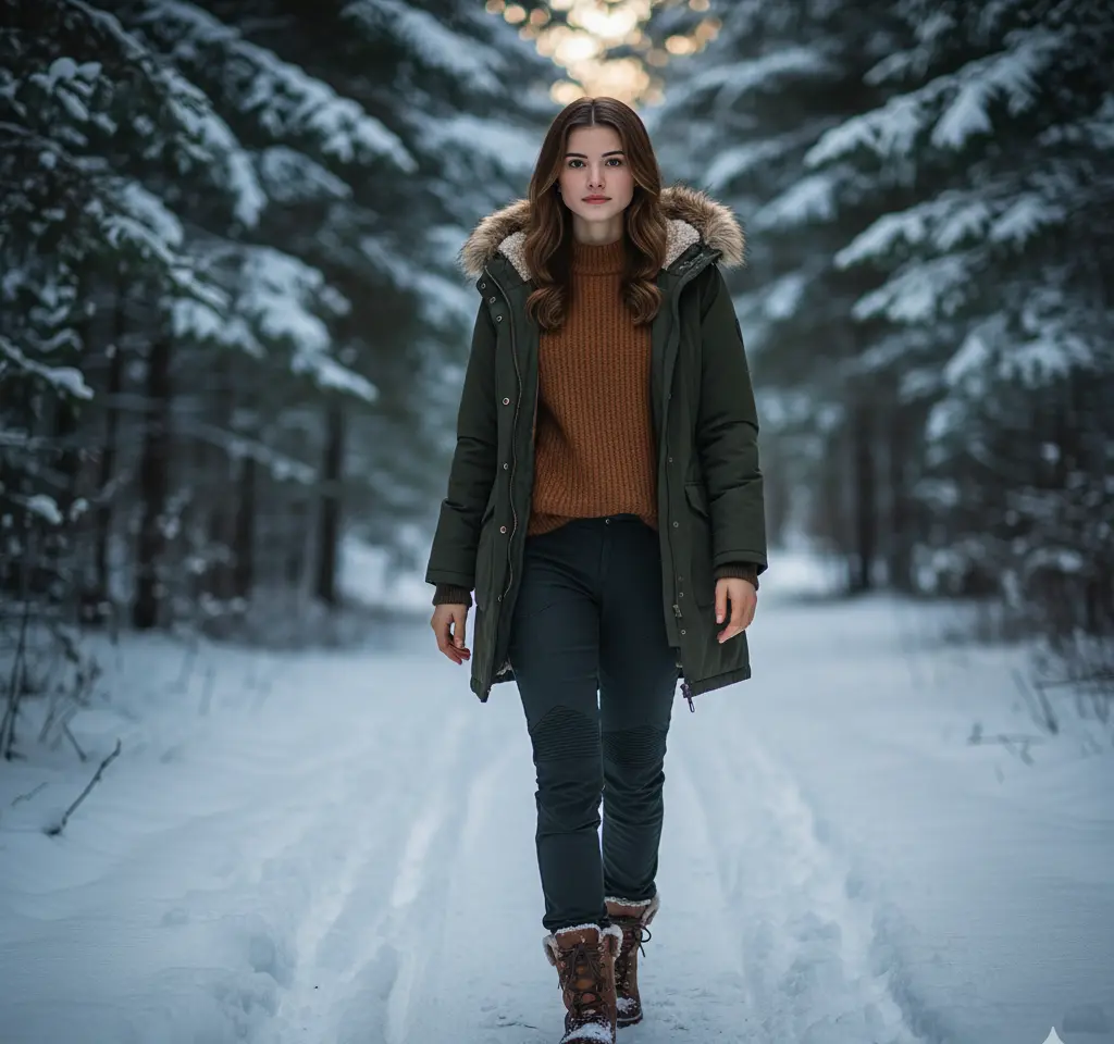 Winter Woodland Walk Portrait AI Headshot Generator template