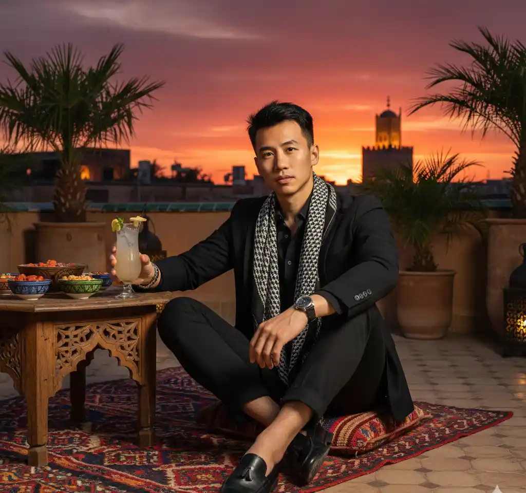 Dining in Morocco Portrait AI Headshot Generator template