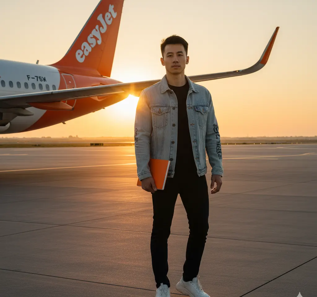 Jet-Set Runway at Sunset AI Headshot Generator template