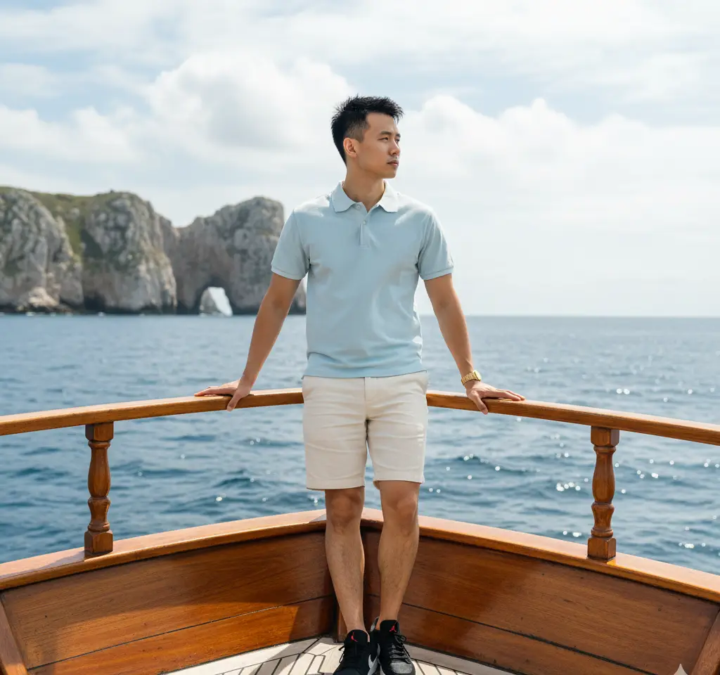 Beach Coastline Man Portrait AI Headshot Generator template