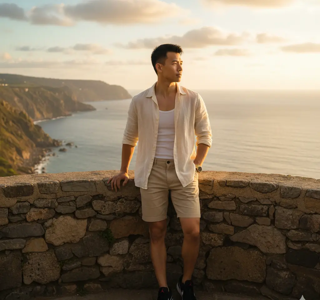 Beach Sunset Man Portrait AI Headshot Generator template