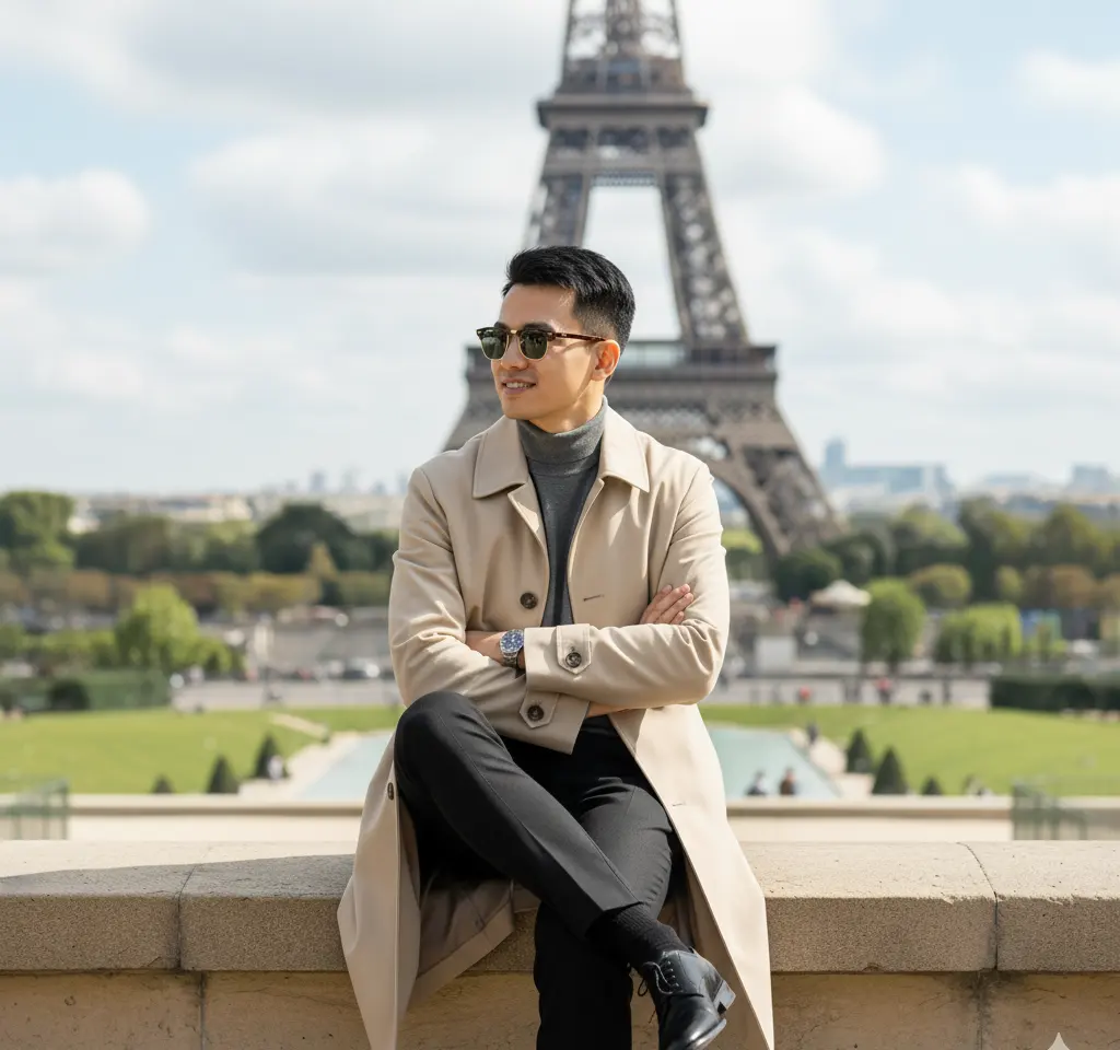 Eiffel Tower Man Portrait AI Headshot Generator template