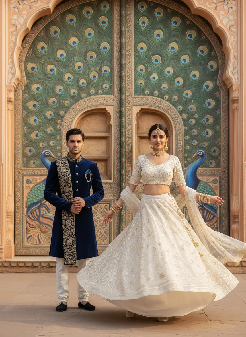 Luxury party wear couple AI night out portrait