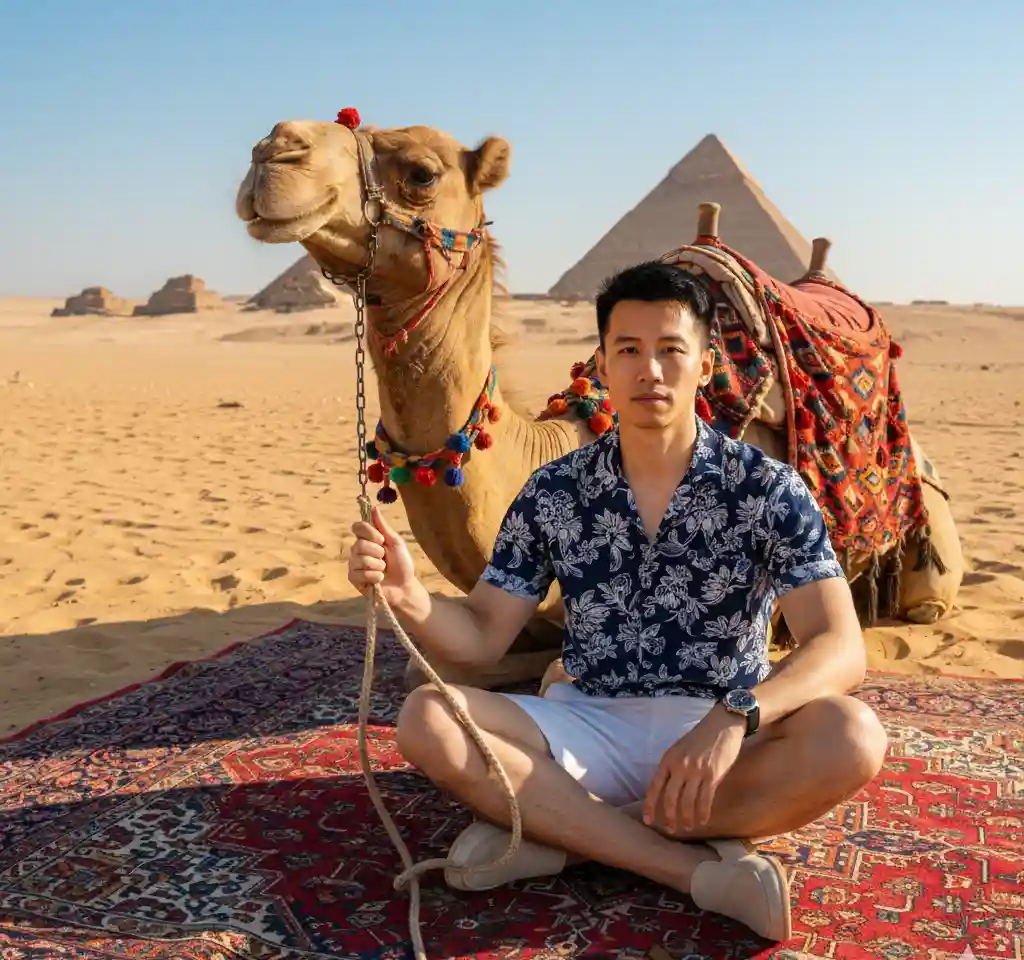 Camel with Pyramids Portrait — AI Headshot Generator AI Template